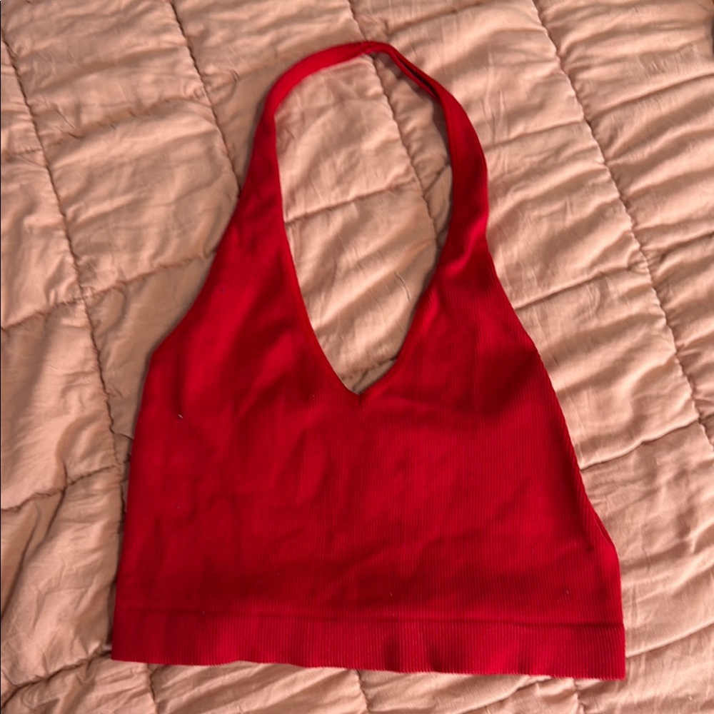 Red Halter Neck Women's Top
